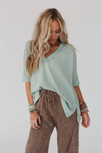 On The Go V Neck Ribbed Essential Tee - Sage: L