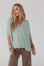 On The Go V Neck Ribbed Essential Tee - Sage: L