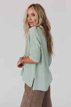 On The Go V Neck Ribbed Essential Tee - Sage: L