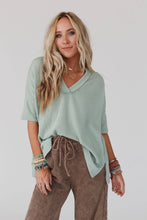 On The Go V Neck Ribbed Essential Tee - Sage: L