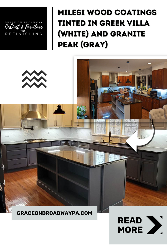 Milesi Wood Coatings Tinted in Greek Villa (white) and Granite Peak (gray) Refinishing