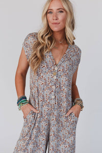 Daphne Floral Print Jumpsuit - Cream: L