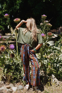 Hazel Printed Wide Leg Pant - Blue: L