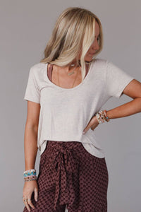 Scoop Neck Bralette Tee - Heather Oatmeal: XL