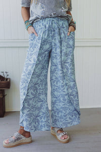 Stasia Printed Drawstring Tulip Pants - Sky Blue: Sky Blue / XL