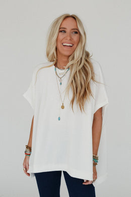 Moon Glow Texture Knit Top - Off White: L