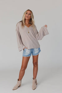 Love It V Neckline Sweater Top - Tan: XL