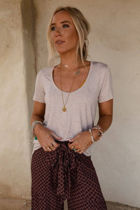 Scoop Neck Bralette Tee - Heather Oatmeal: XL