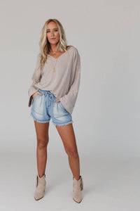 Love It V Neckline Sweater Top - Tan: XL