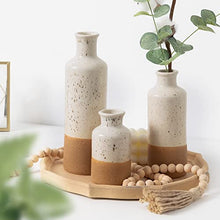 CUCUMI Ceramic Vase Set 3pcs Boho Table Decor, White and Brown Duotone, Boho Living Room Decor, Small Vases, Coffee Table Decorations for Living Room