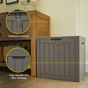 EAST OAK Outdoor Storage Box, 31 Gallon Deck Box Indoor and Outdoor Use, Waterproof Resin Storage Bin for Package Delivery, Patio Cushions, Gardening Tools, Outdoor Toys, Lockable, UV Resistant, Grey