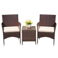 Devoko Patio Porch Furniture Sets 3 Pieces PE Rattan Wicker Chairs with Table Outdoor Garden Furniture Sets (Brown/Beige)