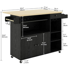 IRONCK Rolling Kitchen Island Cart with Drop-Leaf and Wine Rack, Microwave Rack Serving Cart on Wheels with Drawer & Shelves & Spice Rack & Cup Hanging, Black