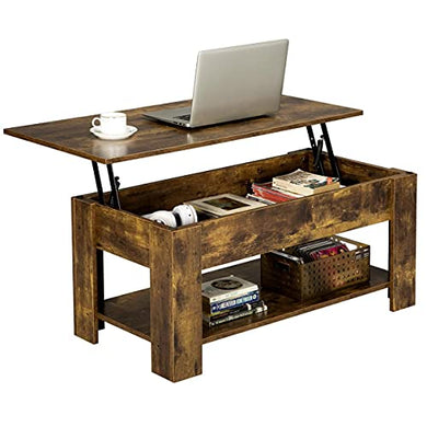 Yaheetech Vintage Coffee Table, Lift Top Coffee Table with Large Hidden Storage Shelf, Lift Tabletop Dining Table for Living Room, Home Small Space, 38.6in, Rustic Brown