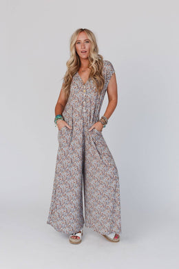 Daphne Floral Print Jumpsuit - Cream: L