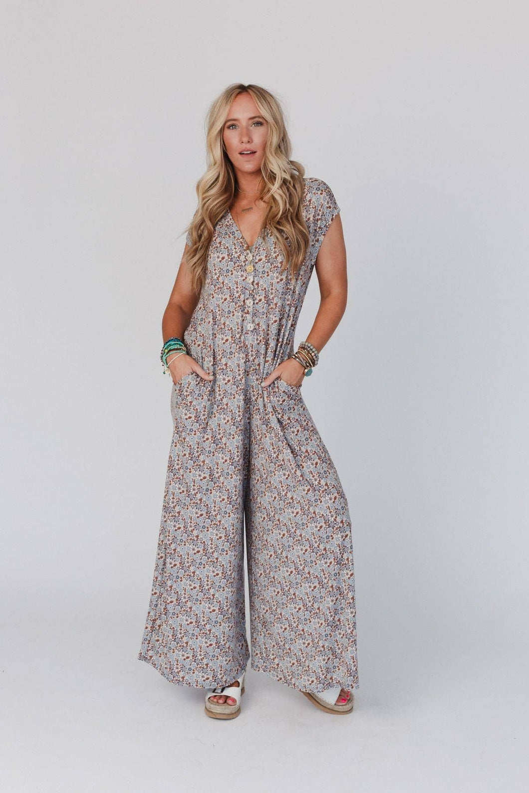 Daphne Floral Print Jumpsuit - Cream: L