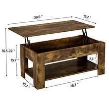 Yaheetech Vintage Coffee Table, Lift Top Coffee Table with Large Hidden Storage Shelf, Lift Tabletop Dining Table for Living Room, Home Small Space, 38.6in, Rustic Brown