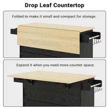 IRONCK Rolling Kitchen Island Cart with Drop-Leaf and Wine Rack, Microwave Rack Serving Cart on Wheels with Drawer & Shelves & Spice Rack & Cup Hanging, Black