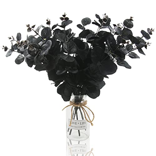 Hananona 6 Pcs Artificial Black Eucalyptus Stems, 14