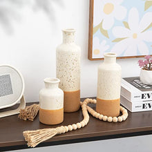CUCUMI Ceramic Vase Set 3pcs Boho Table Decor, White and Brown Duotone, Boho Living Room Decor, Small Vases, Coffee Table Decorations for Living Room
