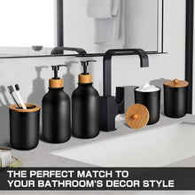 ALPIRIRAL Black Bathroom Accessories Set 5 Pcs, Matte Black Bathroom Accessories, Plastic Soap Dispenser and Toothbrush Holder Set, Qtip & Cotton Ball Holder, Black Bathroom Set, Boho Bathroom Decor