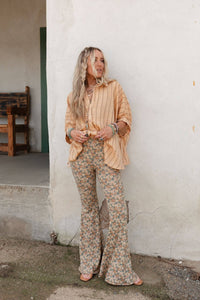 Dream in Flowers Flare Pants - Denim Khaki: L
