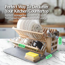 Kitchen Dish Drying Rack for Kitchen Counter - Bamboo Dish Drying Rack - Wooden Collapsible Dish Drying Rack Dishes Drying Rack Kitchen - 2 Tier Dish Drying Rack Small - Dish Strainer - Dishrack