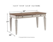 Signature Design by Ashley Realyn Farmhouse 60" Home Office Desk with USB Charging, Chipped White