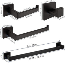 VELIMAX Premium Stainless Steel 4 Pieces Bathroom Hardware Accessories Set Wall Mounted Towel Bar Set, Matte Black, 24-Inch
