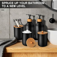 ALPIRIRAL Black Bathroom Accessories Set 5 Pcs, Matte Black Bathroom Accessories, Plastic Soap Dispenser and Toothbrush Holder Set, Qtip & Cotton Ball Holder, Black Bathroom Set, Boho Bathroom Decor