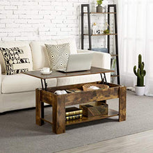 Yaheetech Vintage Coffee Table, Lift Top Coffee Table with Large Hidden Storage Shelf, Lift Tabletop Dining Table for Living Room, Home Small Space, 38.6in, Rustic Brown