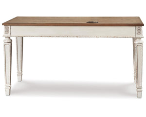 Signature Design by Ashley Realyn Farmhouse 60" Home Office Desk with USB Charging, Chipped White