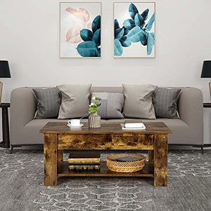 Yaheetech Vintage Coffee Table, Lift Top Coffee Table with Large Hidden Storage Shelf, Lift Tabletop Dining Table for Living Room, Home Small Space, 38.6in, Rustic Brown
