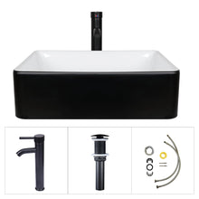 Puluomis 24-Inch Traditional Bathroom Vanity with Square Black and White Ceramic Porcelain Sink Top, Wood Single Vessel Sink Bowl with Faucet Set
