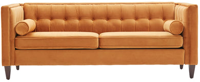 Dreamsir 78'' W Velvet Sofa, Mid-Century Love Seats Sofa Furniture with Bolster Pillows, Button Tufted Couch for Living Room, Tool-Free Assembly (Sofa, Ginger)