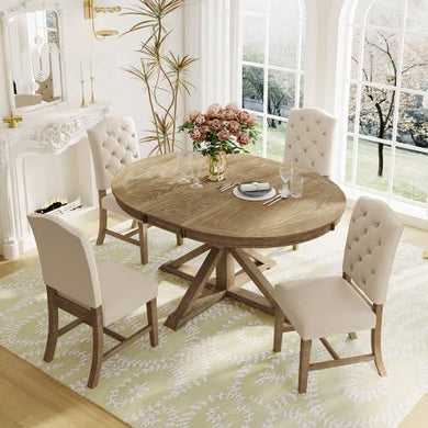 BSYEIO Wood Dining Table Extendable Round Dining Table for 4 to 6 Kitchen Table,Country Rustic Dinner Room Table Wood-42 (Only One Table)