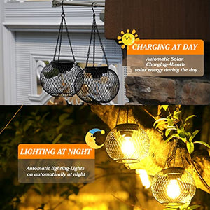 Solar Lantern Outdoor Waterproof, KagoLing Upgraded Hanging Solar Lights Outdoor Garden Decorations Decorative Lighting Solar Powered Waterproof Tree Lantern for Garden Yard Patio Pathway, 2 Pack