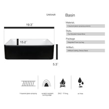 Puluomis 24-Inch Traditional Bathroom Vanity with Square Black and White Ceramic Porcelain Sink Top, Wood Single Vessel Sink Bowl with Faucet Set