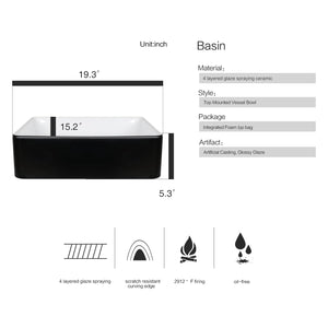 Puluomis 24-Inch Traditional Bathroom Vanity with Square Black and White Ceramic Porcelain Sink Top, Wood Single Vessel Sink Bowl with Faucet Set