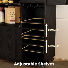 IRONCK Rolling Kitchen Island Cart with Drop-Leaf and Wine Rack, Microwave Rack Serving Cart on Wheels with Drawer & Shelves & Spice Rack & Cup Hanging, Black