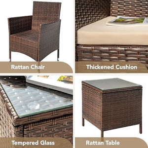 Devoko Patio Porch Furniture Sets 3 Pieces PE Rattan Wicker Chairs with Table Outdoor Garden Furniture Sets (Brown/Beige)