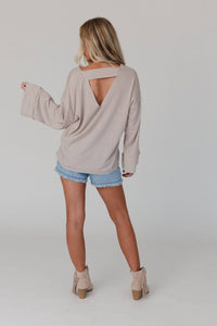 Love It V Neckline Sweater Top - Tan: XL