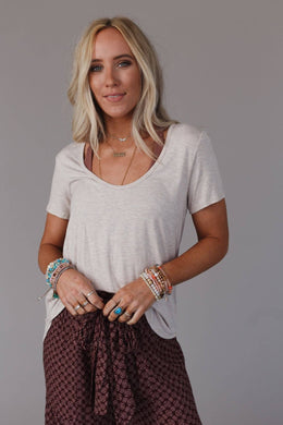 Scoop Neck Bralette Tee - Heather Oatmeal: XL