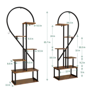 POTEY 6 Tier Metal Plant Stand, Creative Half Heart Shape Ladder Plant Stands for Indoor Plants Multiple, Brown Plant Shelf Rack for Home Patio Lawn Garden (2 Pack)