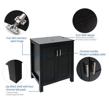 Puluomis 24-Inch Traditional Bathroom Vanity with Square Black and White Ceramic Porcelain Sink Top, Wood Single Vessel Sink Bowl with Faucet Set