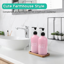 ALELION Dish Soap Dispenser for Kitchen - 16 OZ Glass Hand Soap Dispenser Set with Acacia Wood Tray - Pink Kitchen Bathroom Decor and Accessories
