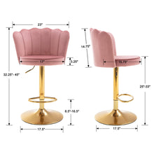 Janoray Velvet Adjustable Bar Stools with Petal Backs Set of 2 Swivel Modern Counter Bar Height Stool Chairs with Gold Footrest and Base Barstools for Home Bar/Kitchen/Dining Bar, Dark Pink