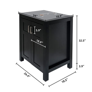Puluomis 24-Inch Traditional Bathroom Vanity with Square Black and White Ceramic Porcelain Sink Top, Wood Single Vessel Sink Bowl with Faucet Set