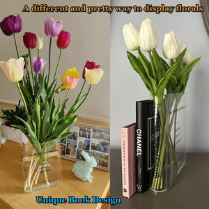 Puransen Bookend Vase for Flowers, Cute Bookshelf Decor, Unique Vase for Book Lovers, Artistic and Cultural Flavor Acrylic Vases for Home Office Decor, A Book About Flowers (Clear - B)