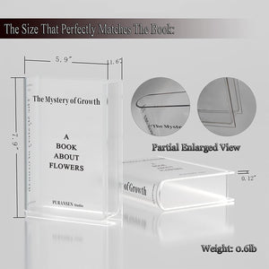 Puransen Bookend Vase for Flowers, Cute Bookshelf Decor, Unique Vase for Book Lovers, Artistic and Cultural Flavor Acrylic Vases for Home Office Decor, A Book About Flowers (Clear - B)